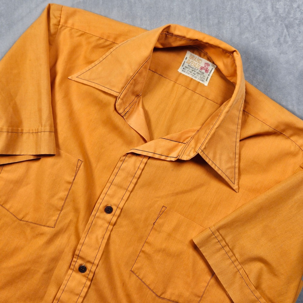 Vintage Button Down Shirt Mens Large Orange Permanent Press Grand Avenue